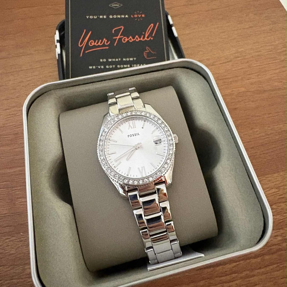 Fossil Women's Silver Watch with Crystal Accents